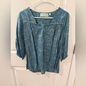 Lola Teal Floral Blouse with Pleated Design